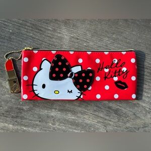 2013 Sanrio Hello Kitty Red & Black Polka Dot Zipper/RARE Lipstick Charm EUC